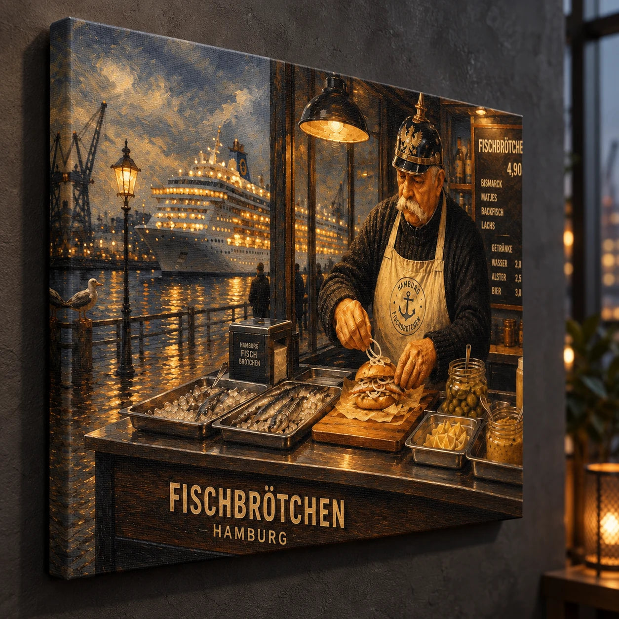 Bismarck mit Zwiebeln – Leinwanddetail