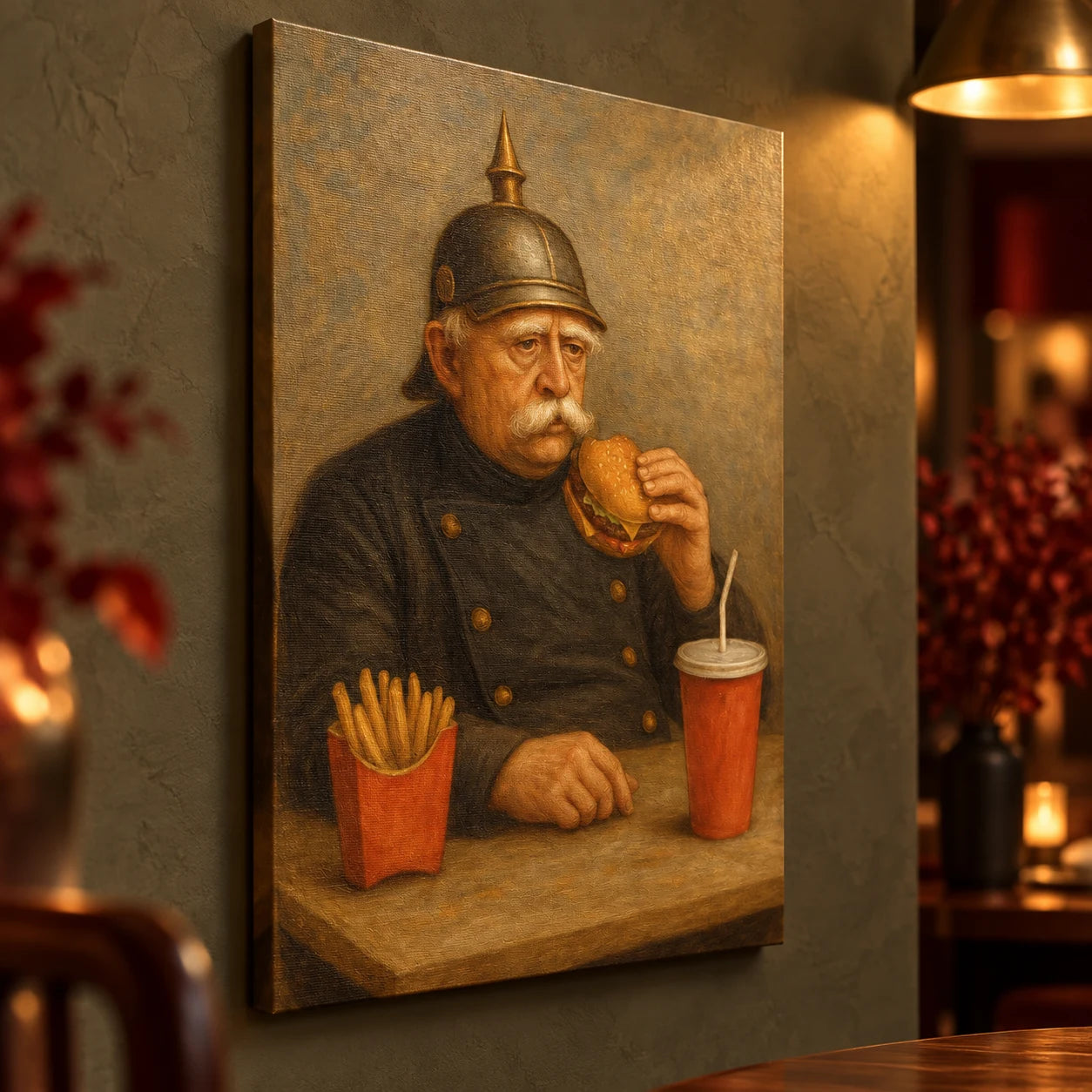Pickelhaube & Fries – Realpolitik to go – Leinwanddetail